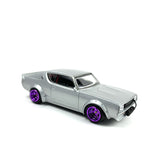 1/64 wheels with easy installation, aoshima nissan 1973 kenmeri on CS design in diamond cut gold, with stretch tires.