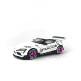 1/64 wheels with easy installation, minigt pandem toyota supra on monoblock SS design in diamond cut pink, with Falken race tires.