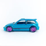 1/64 wheels with easy installation, Hot Wheels 1990 Honda Civic EF on CS design in diamond cut pink, with monoblock race tires.