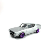 1/64 wheels with easy installation, Aoshima LB Works Kenmeri on CS design in diamond cut purple, with stretch tires. 