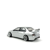 1/64 wheels with easy installation, Y.E.S. Mitsubishi Lancer Evolution IX on Monoblock SS deisng in Metallic Silver, with ultra thin tires.