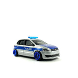 1/64 wheels with easy installation, Tomica Volkswagen Polo Police Car on MS design in diamond cut blue, with ultra thin tires.