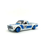 1/64 wheels with easy installation, hot wheels datsun sunny truck on monoblock CS design in diamond cut blue, with stretch tires.