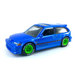1/64 wheels with easy installation, Hot Wheels 1990 Honda Civic EF on CS design in takata green, with Falken race tires.