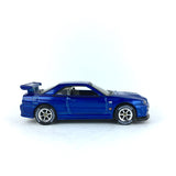1/64 wheels with easy installation, Hot Wheels Nissan Skyline GT-R (R34) on monoblock SS design in diamond cut chrome, with monoblock race tires.