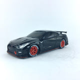 1/64 wheels with easy installation, UCC coffee Nissan GT-R Nismo R35 on Monoblock SS design in Kamikaze Red, with Yokohama race tires.